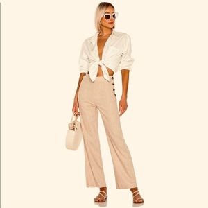 LPA Jacobo Beige High Waisted Ramie Lightweight Quality Trouser Pants Sz XS